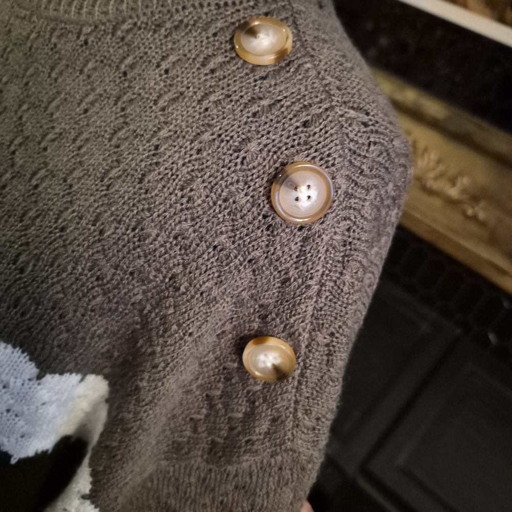 Classic Striped Knit Sweater Accent Buttons Size Medium - Picture 2 of 4